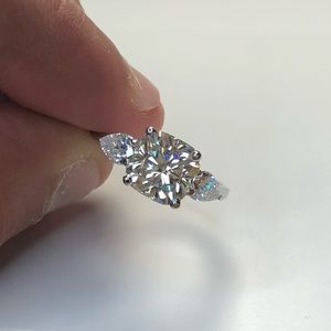 Cushion Cut Moissanite Ring 3 Stone Ring Size 8